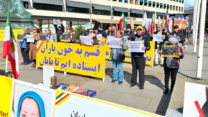 Göteborg, lördagen den 20 april 2024: Svensk- och exiliranier, sympatisörer till Iranska nationella motståndsrådet (NCRI), håller demonstration till stöd för iranska folkets frihetskamp.